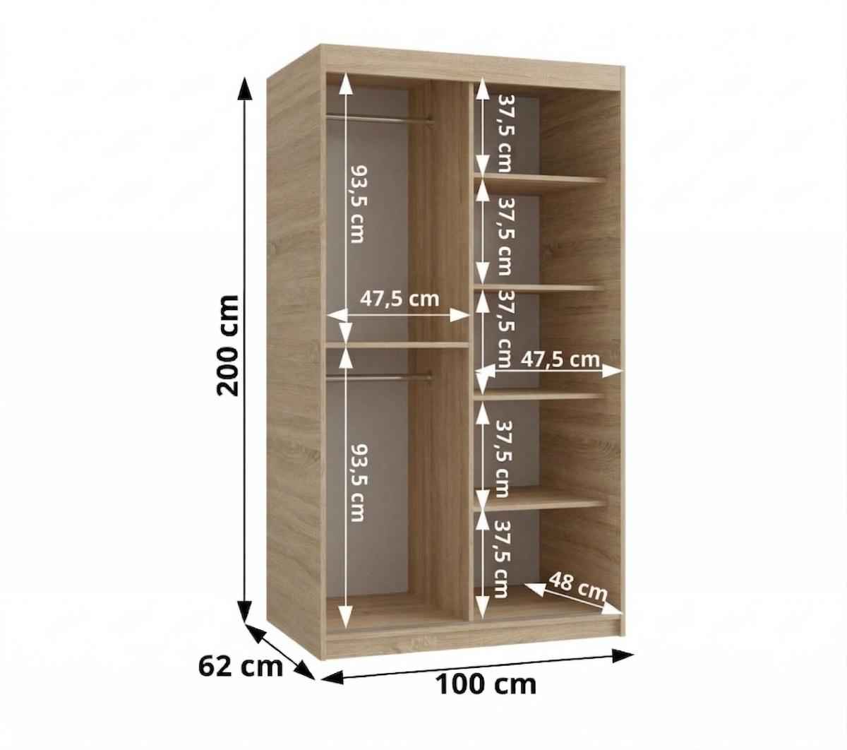 SCHIEBETÜRENSCHRANK mit Spiegel ULTRA 200/100/62 2-türig - Silberfarben/Sonoma Eiche, Holz (100/200/62cm) - MÖBEL KRYSPOL