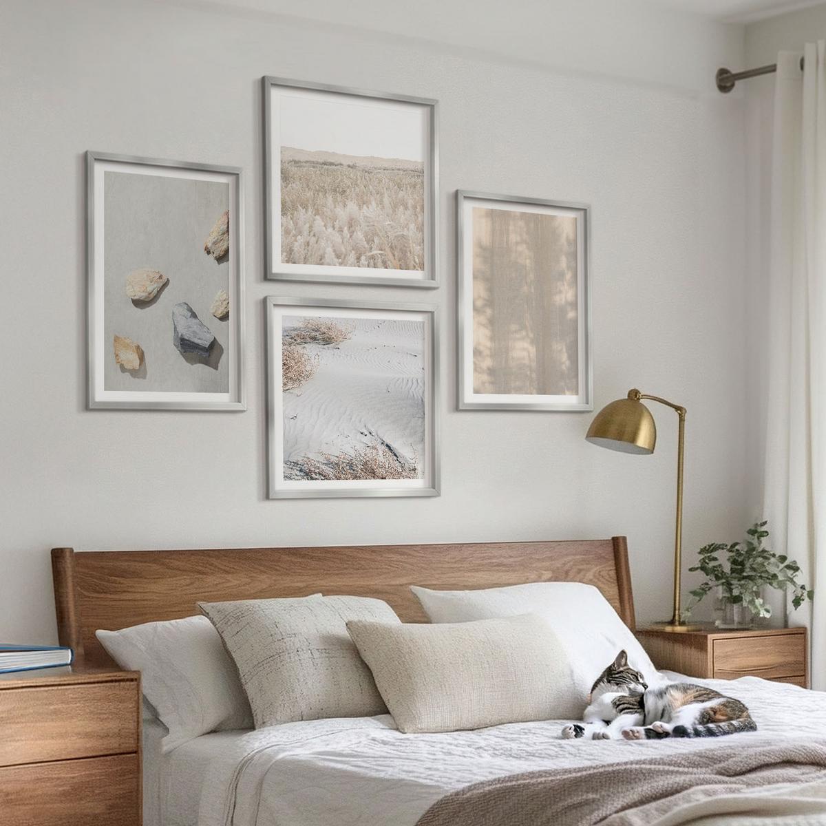 BILDER SET 4er Set - 50x50 cm & 40x60 cm Silberner Rahmen - Boho-Naturtexturen - Silberfarben, Kunststoff (50/50cm) - TULUP