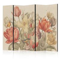 PARAVENT Beidseitig Bedruckter 5-tlg 225x172 cm Retro Tulpen - Multicolor, Holz/Textil (225/172/3cm) - Muralo