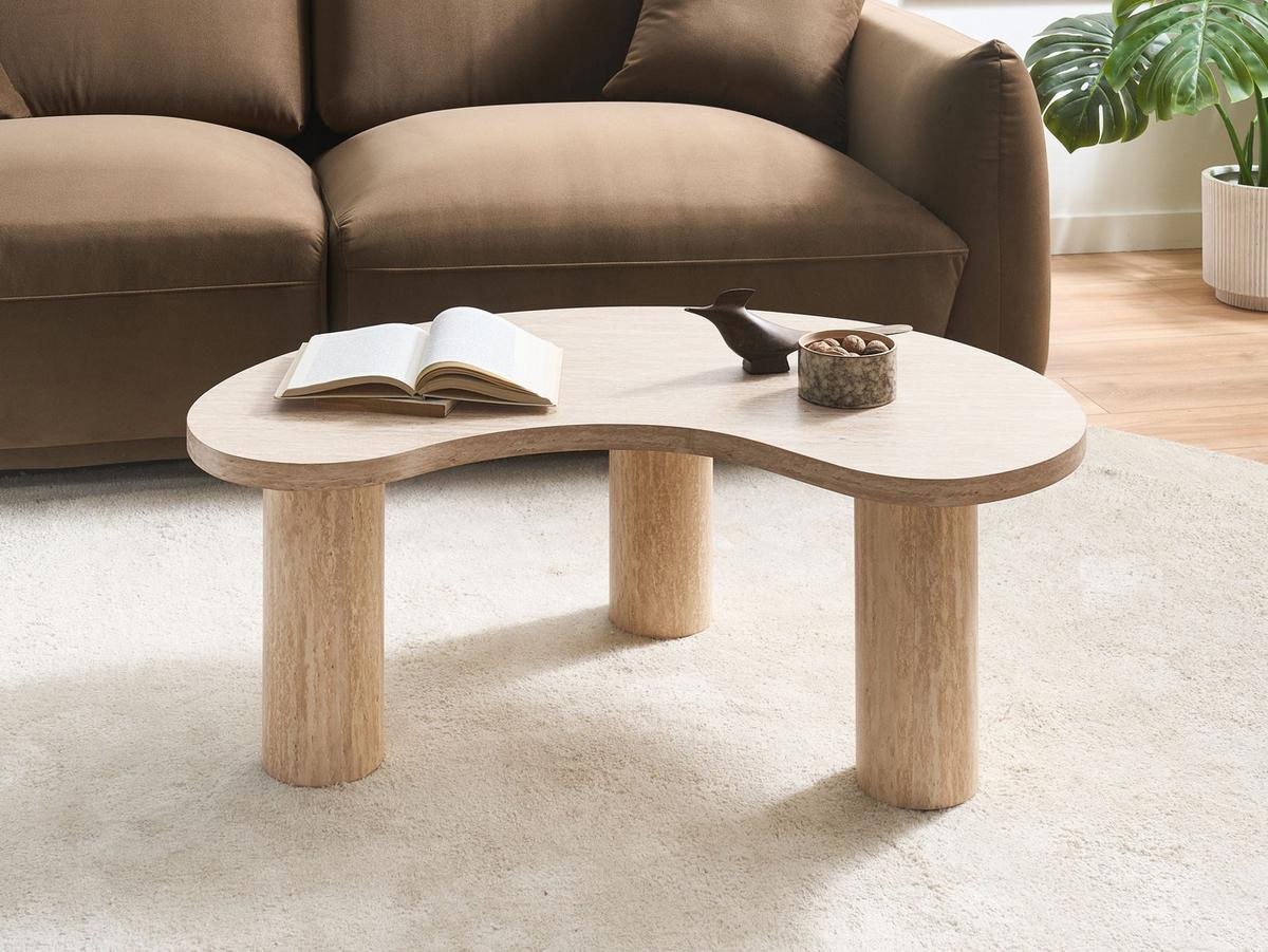 COUCHTISCH 52/90 cm Travertinoptik Travertinoptik Noma - Beige, Holzwerkstoff (52/90/35cm) - Beliani