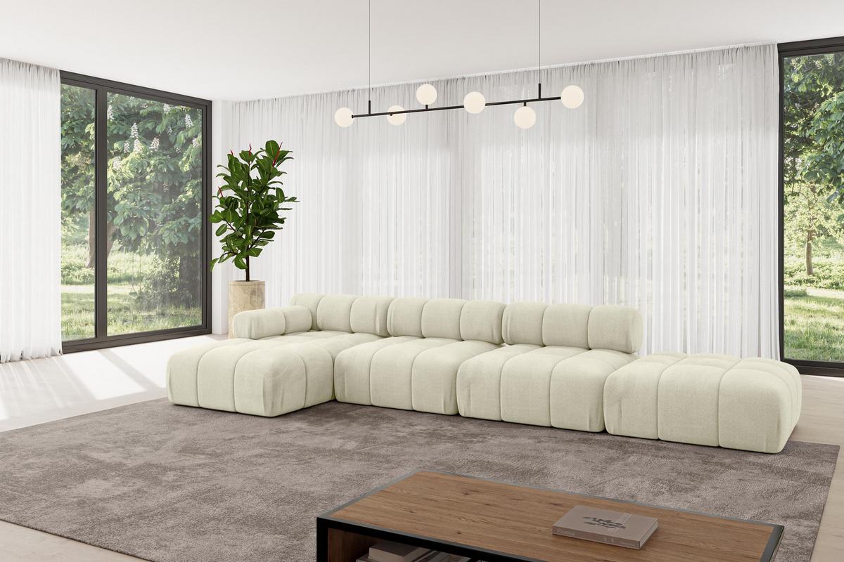 ECKSOFA modulares Sofa Lizur-L2 - 380x160x70 cm Beige Velours - Beige, Holzwerkstoff/Textil (380/160cm) - ALTDECOR