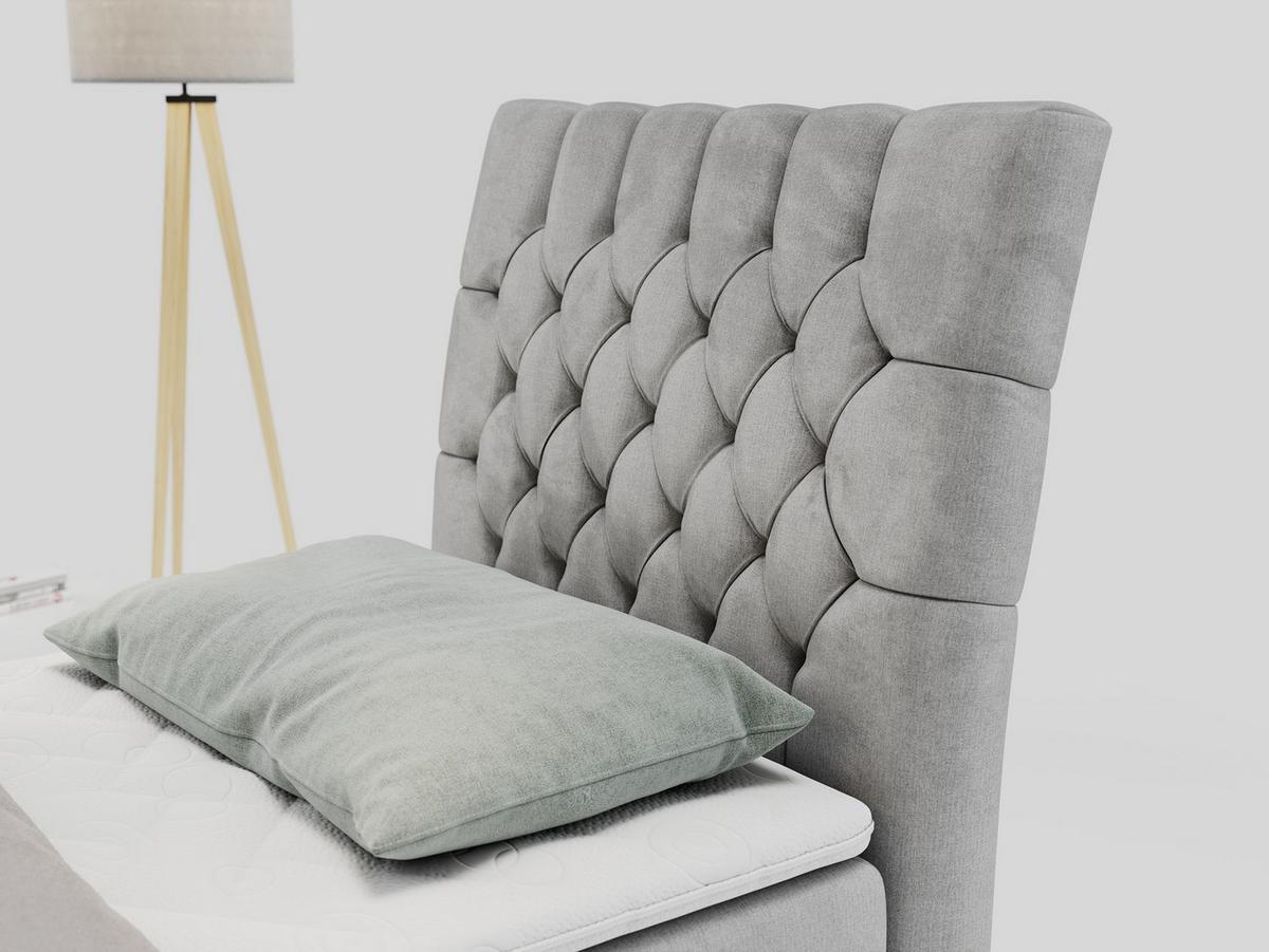 BOXBETT MILEN 90/200 Hellgrau Velvet - H3 - Rechts Seite - Hellgrau, Holz/Textil (90/200cm) - MKS