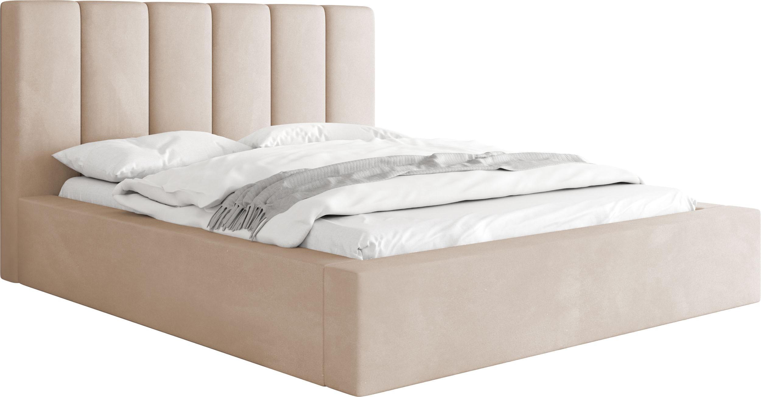 POLSTERBETT Amira mit Bettkasten, Beige Samt 200x200 cm - Ecru/Beige, Holzwerkstoff/Kunststoff (200/200cm) - WFL GROUP