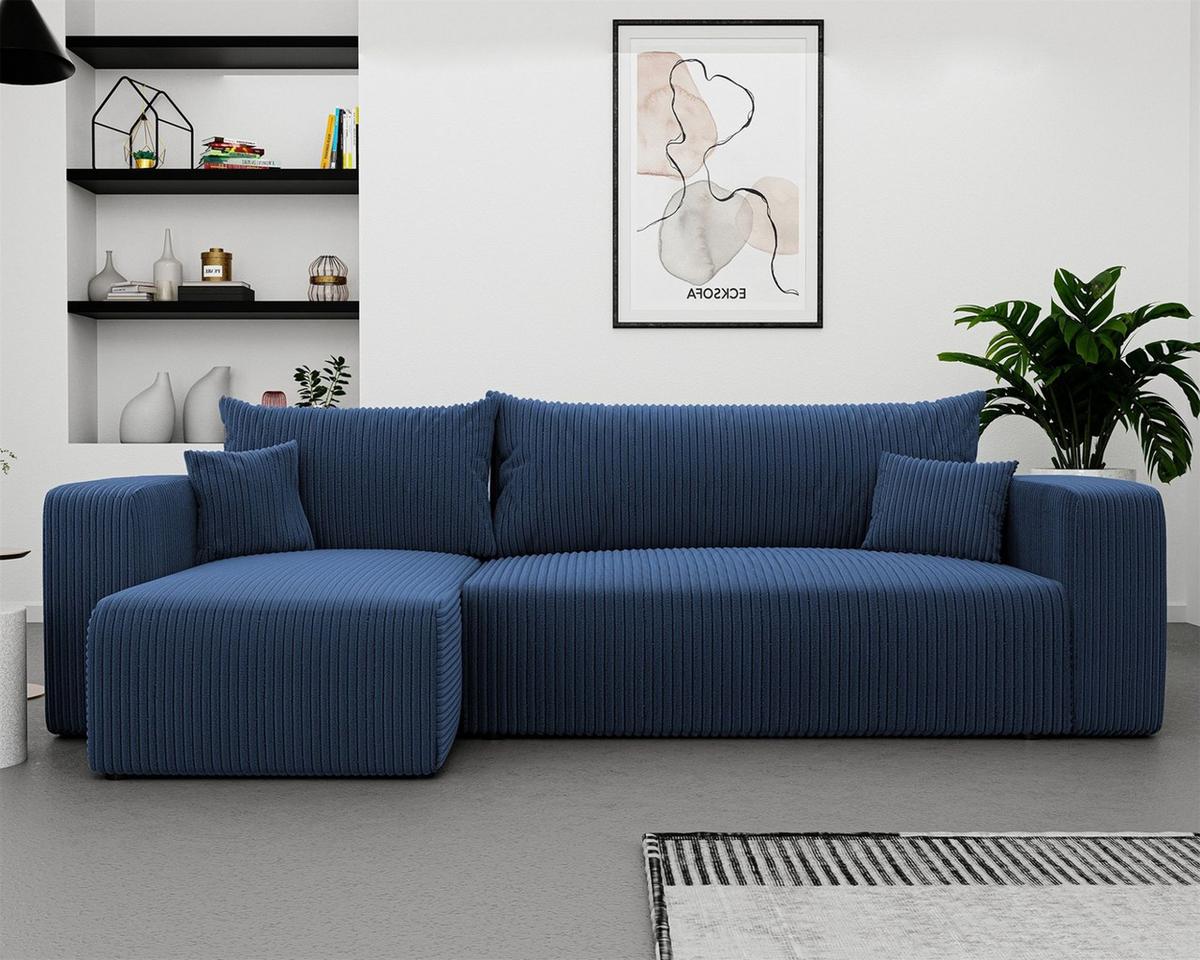 ECKSOFA Luna Mit Schlaffunktion - Blau, Holzwerkstoff/Textil (248/145cm) - Fun Möbel