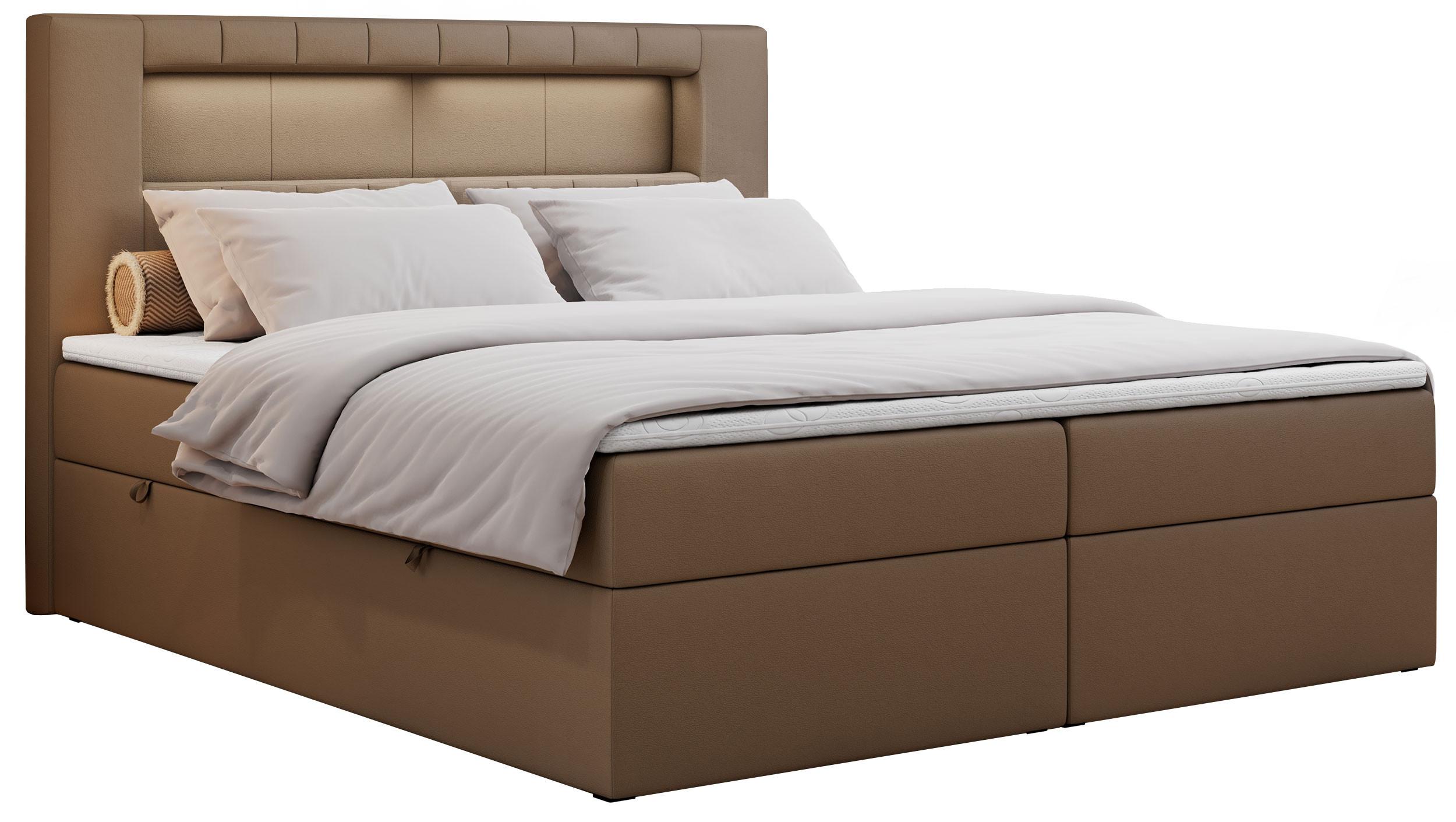 BOXBETT GOLD-5 LED 140/200 Braun Kunstleder - H3 - Braun, Holz/Textil (140/200cm) - MKS