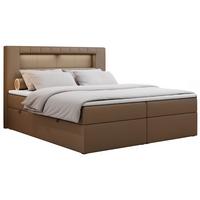 BOXBETT GOLD-5 LED 140/200 Braun Kunstleder - H3 - Braun, Holz/Textil (140/200cm) - MKS