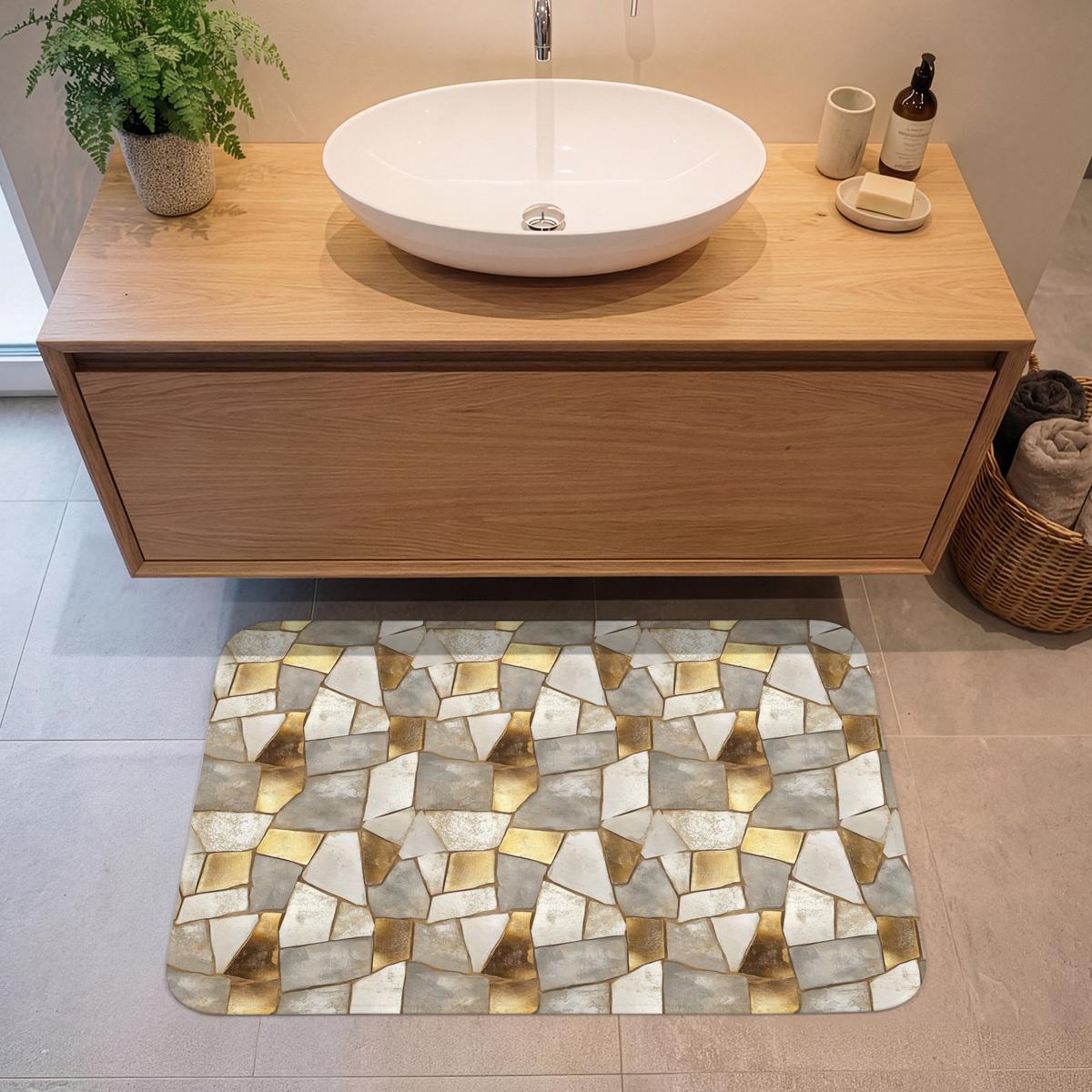 BADEMATTE Mosaik - Marmor - Gold 90x60 cm - Champagner, Textil (90/60cm) - OnlyWow