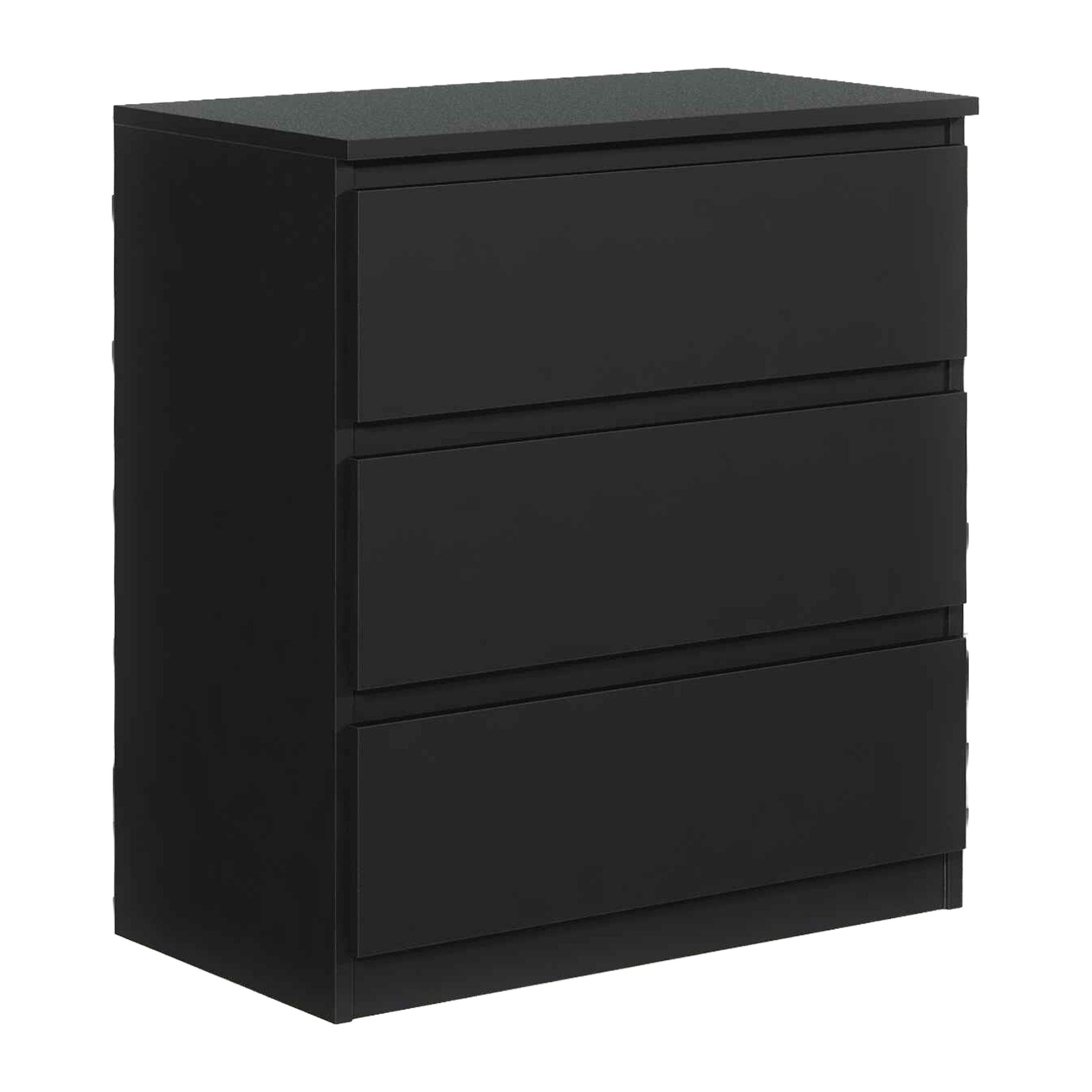 KOMMODE NUDO 70/78,5/39cm mit 3 Schubladen Türen Schwarz - Schwarz, Holzwerkstoff (70/78.5/39cm) - MASSENO