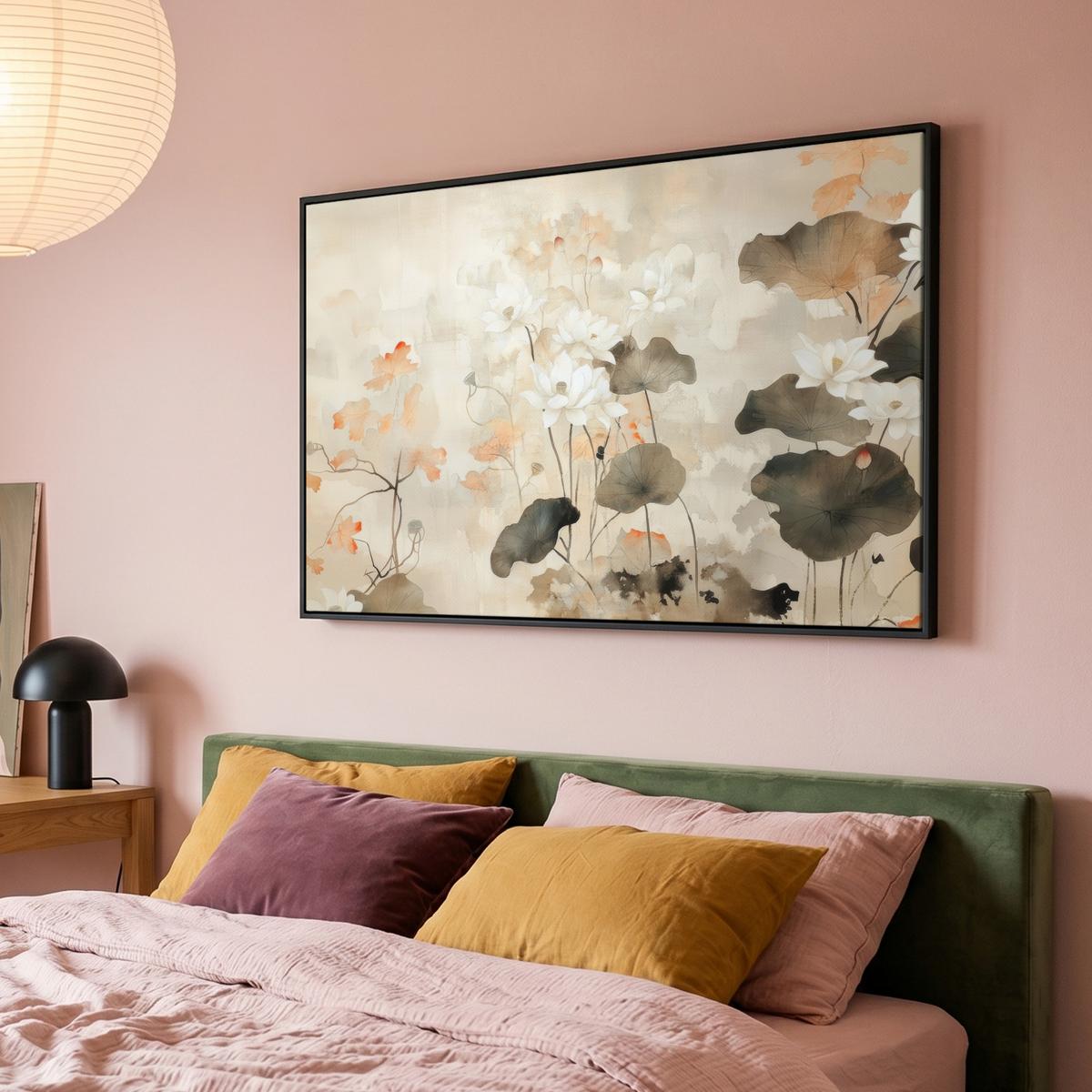LEINWAND Bilder mit Rahmen - Blumen - Japandi - Wabi sabi - 120x80 - Sandfarben, Textil (120/80cm) - MuchoWow