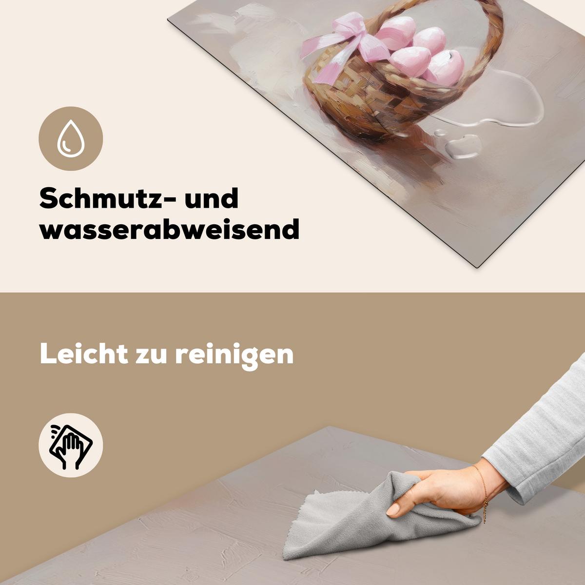 HERDABDECKPLATTE Korb - Eier - Rosa Ceranfeldabdeckung 85x52 cm - Beige, Kunststoff (85/52/0.2cm) - MuchoWow