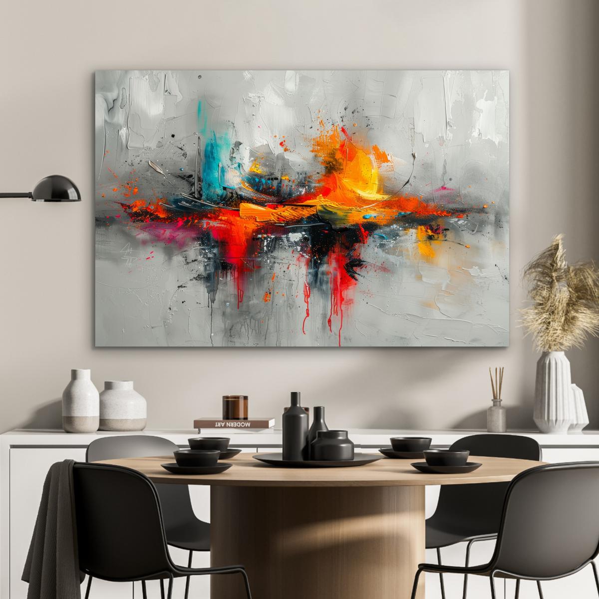 METALLBILD Moderne Kunst - Orange - Grau - Abstrakt Wanddeko 90x60 cm - Hellgrau, Metall (90/60cm) - MuchoWow