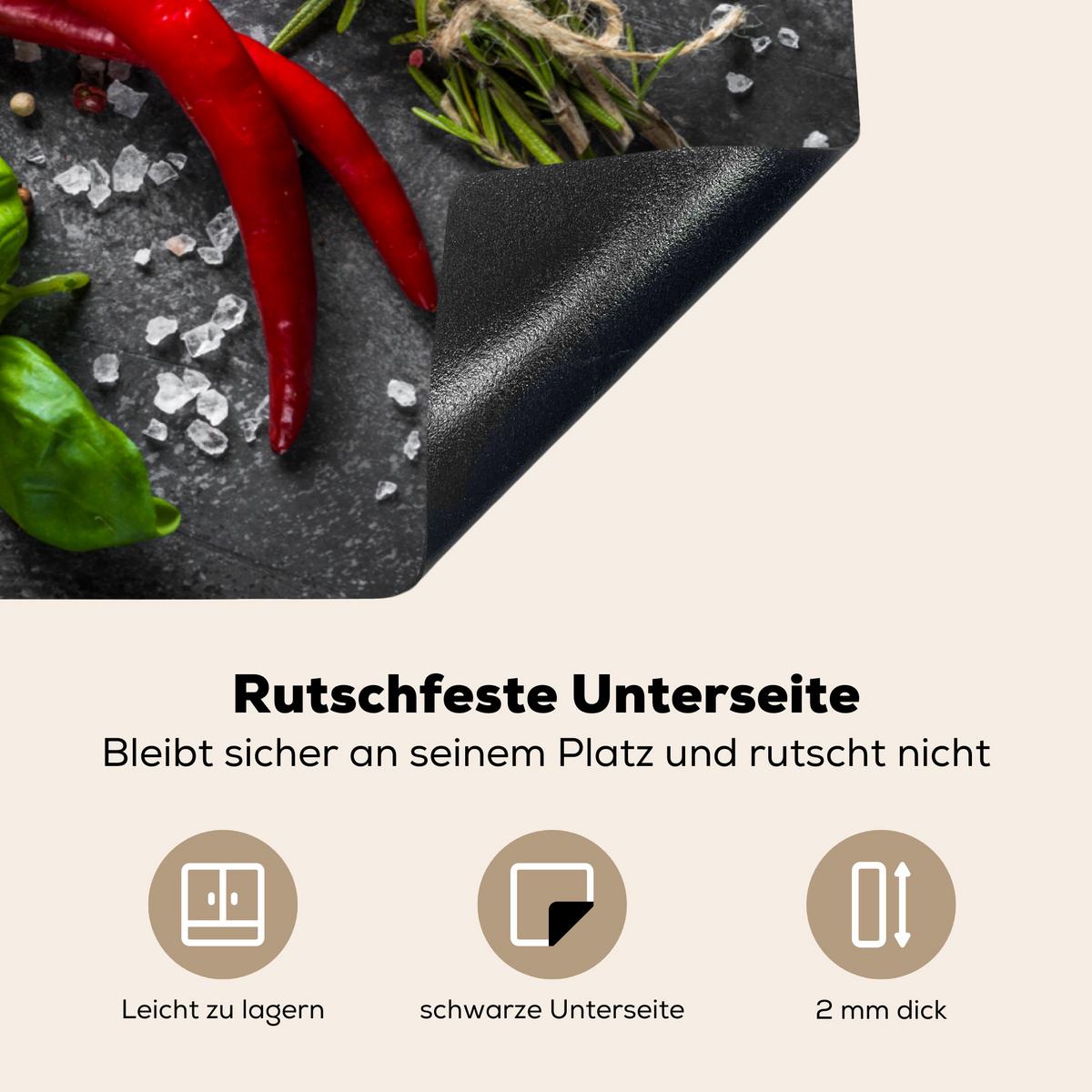 HERDABDECKPLATTE Pfeffer - Kräuter - Gewürze - Beton Herdabdeckung Induktionsfeld 75x52 cm - Rot, Kunststoff (75/52/0.2cm) - MuchoWow