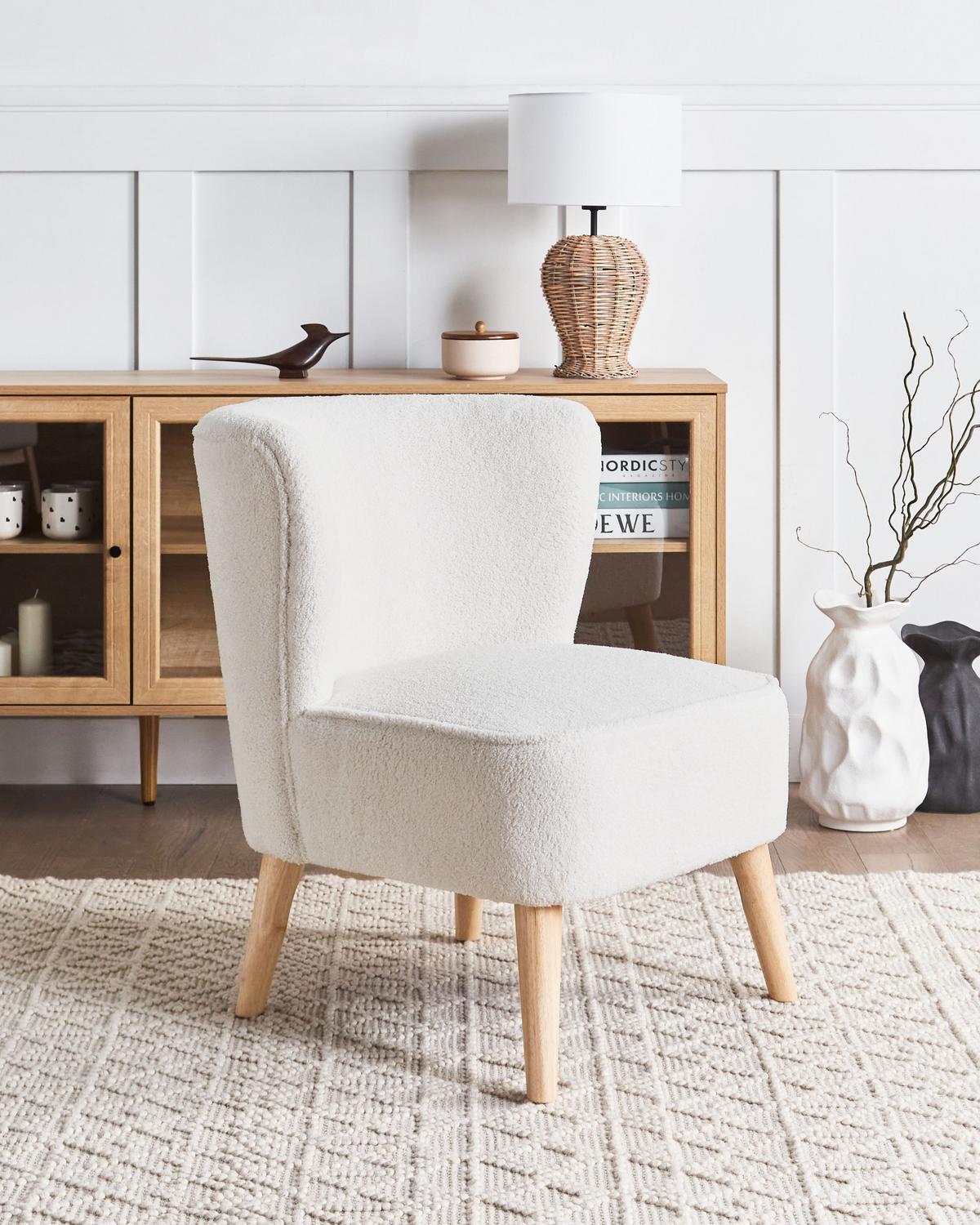 SESSEL Cremeweiß Alven - Weiß/Braun, Textil (65/78/75cm) - Beliani
