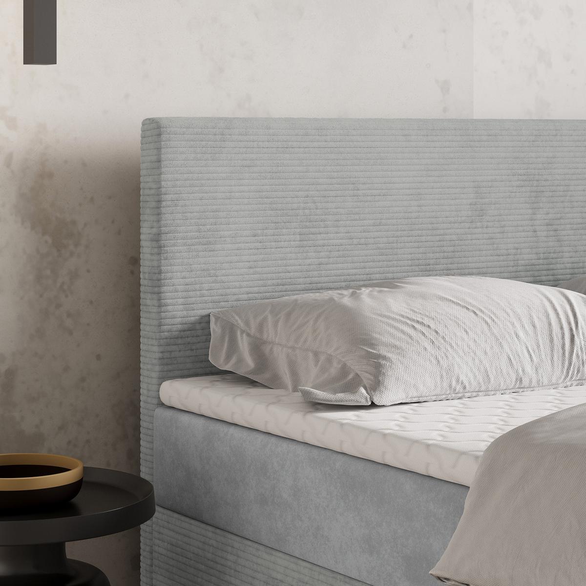 BOXBETT TORREL 140x200 cm mit Matratze und Topper - Hellgrau - Hellgrau, Holz (140/200cm) - MASSENO