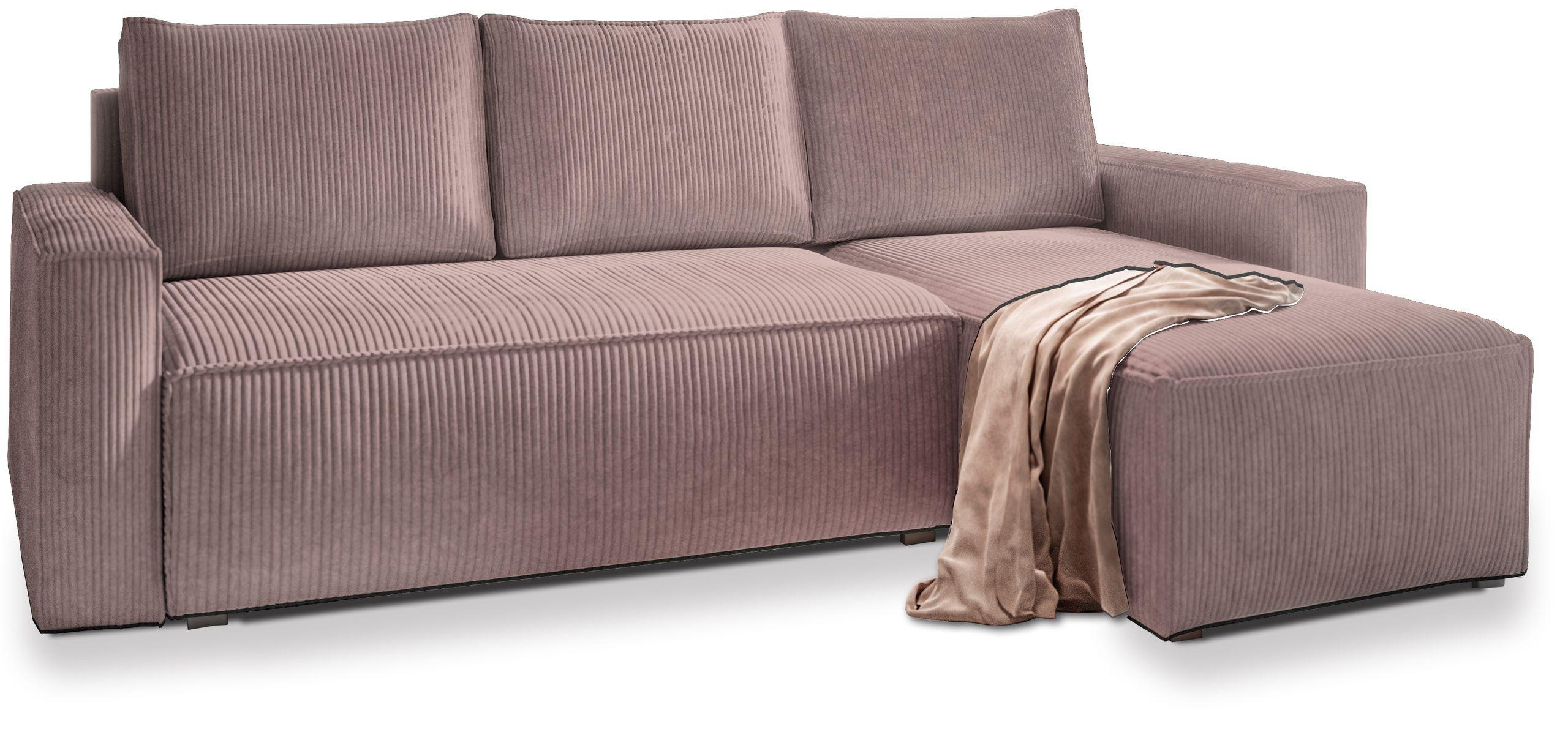 ECKSOFA POTARO Lila Kordstoff mit Schlaffunktion - Lila/Grau, Holz/Kunststoff (232/140cm) - MASSENO