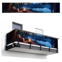 BALKON-SICHTSCHUTZ Lagerfeuer - See - Abendlicht Groß 500x85 cm - Dunkelblau, Kunststoff (500/85cm) - MuchoWow