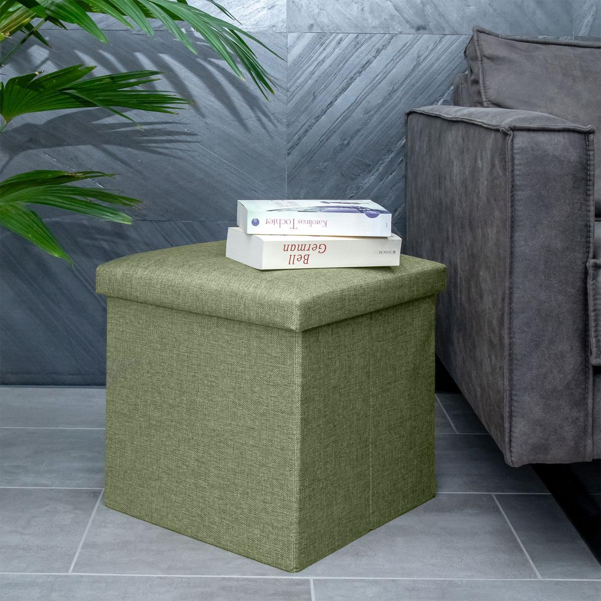 SITZHOCKER mit Stauraum 30/30/30 cm (Grün) - Hellgrün, Textil (38/38/38cm) - Intirilife
