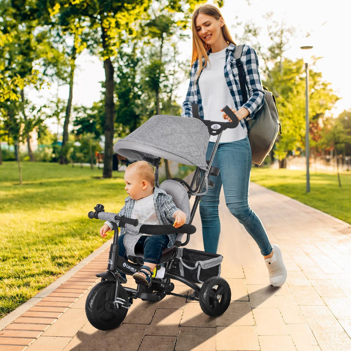 KINDERDREIRAD, Grau, Metall+ Kunststoff - Grau, Metall (95/50/106cm) - HOMCOM