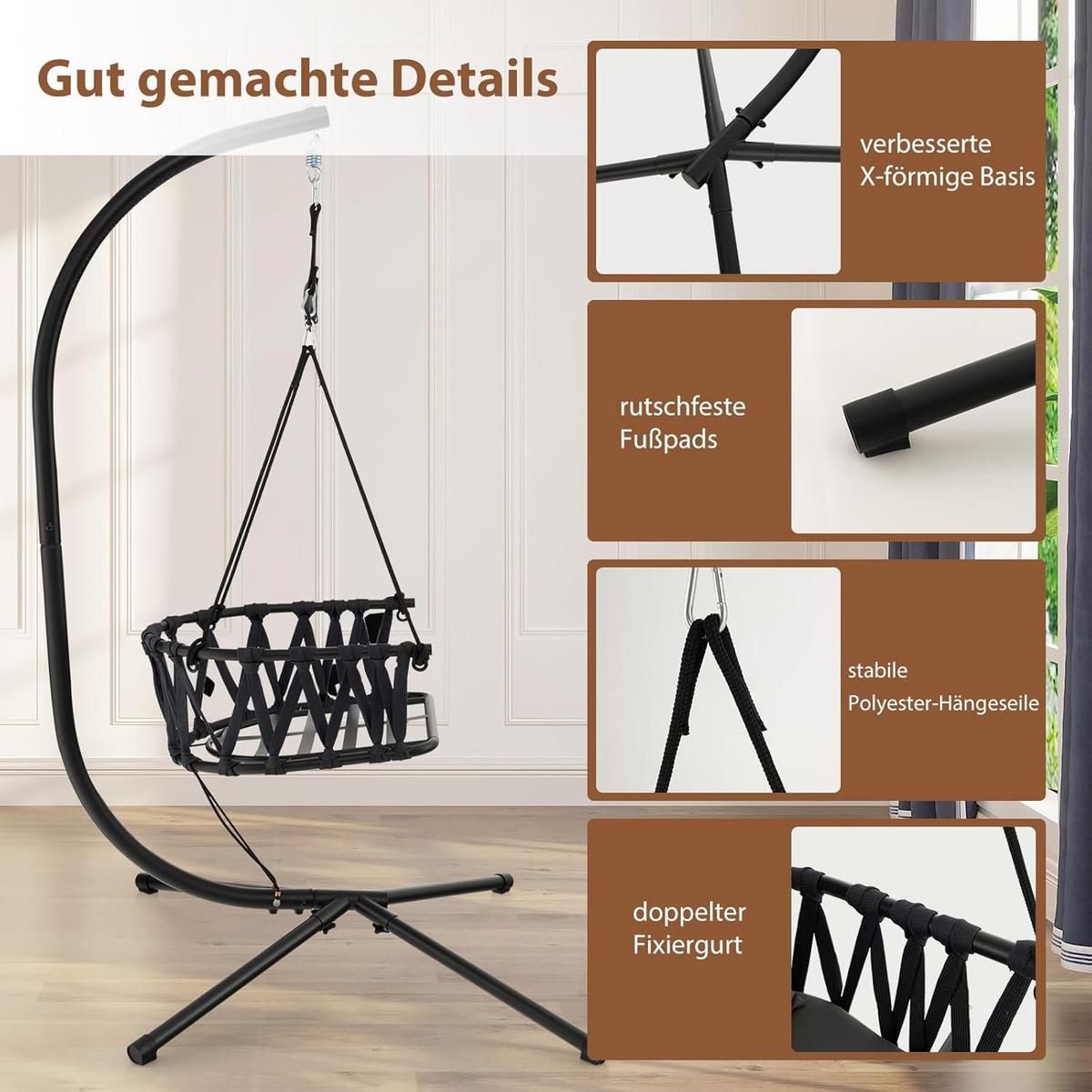 HÄNGESESSEL Grau - Grau, Metall (106/251/100cm) - COSTWAY