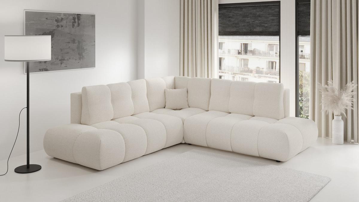 ECKSOFA DUCA II R-S Beige Jersey mit Schlaffunktion - Creme, Holz (266.5/266.5cm) - MASSENO