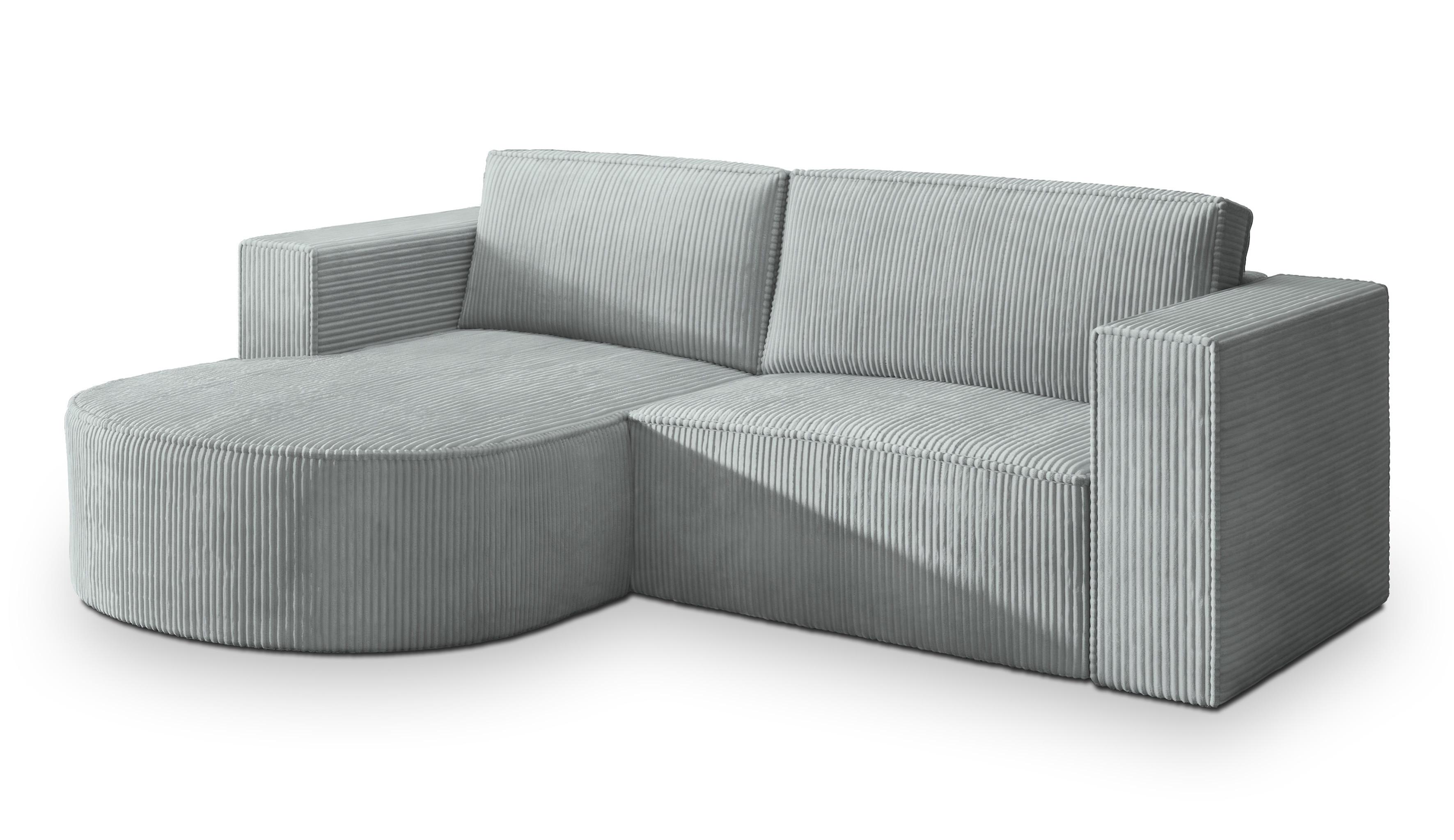 ECKSOFA SORELA P L-S Hellgrau Kordstoff mit Schlaffunktion - Hellgrau, Holz (263/174cm) - MASSENO