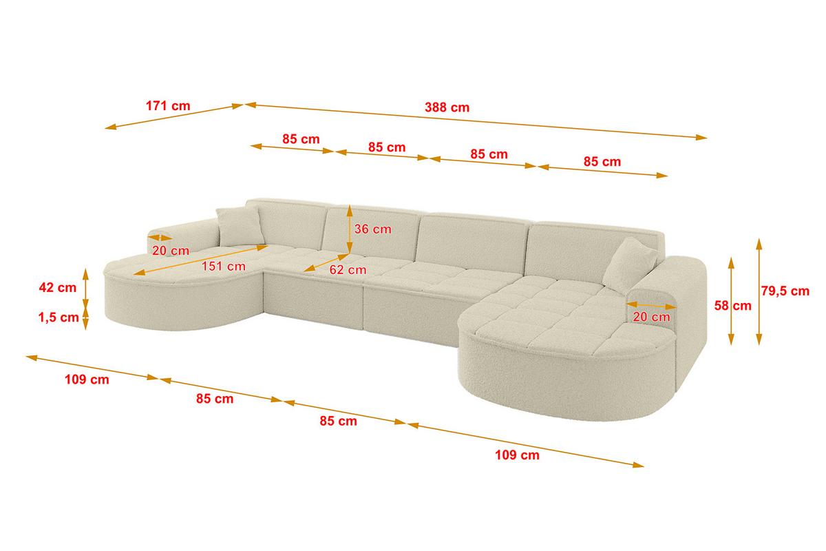 WOHNLANDSCHAFT TARO-U2 - 388x171x79,5 cm Beige - Beige, Holzwerkstoff/Textil (388/79.5/171cm) - ALTDECOR