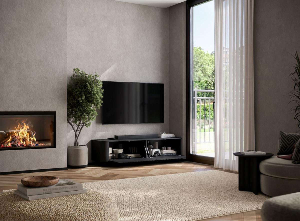 TV-LOWBOARD Aurora Schwarz matt 140 cm mit Sockel - Schwarz, Holzwerkstoff (140/37/35cm) - Meble Lindner