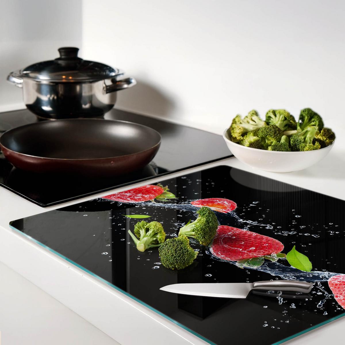 GLASPLATTE 60x52 cm Erdbeeren und Wasser - Rot, Glas (60/0.4/52cm) - TULUP