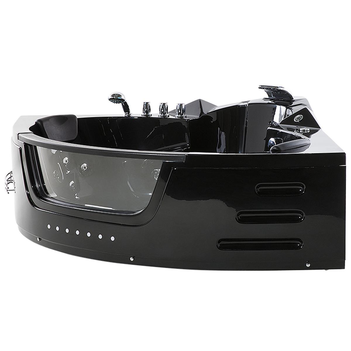 WHIRLPOOL-BADEWANNE mit LED 155x214x60 cm schwarz Martinica - Schwarz, Kunststoff (155/60/214cm) - Beliani