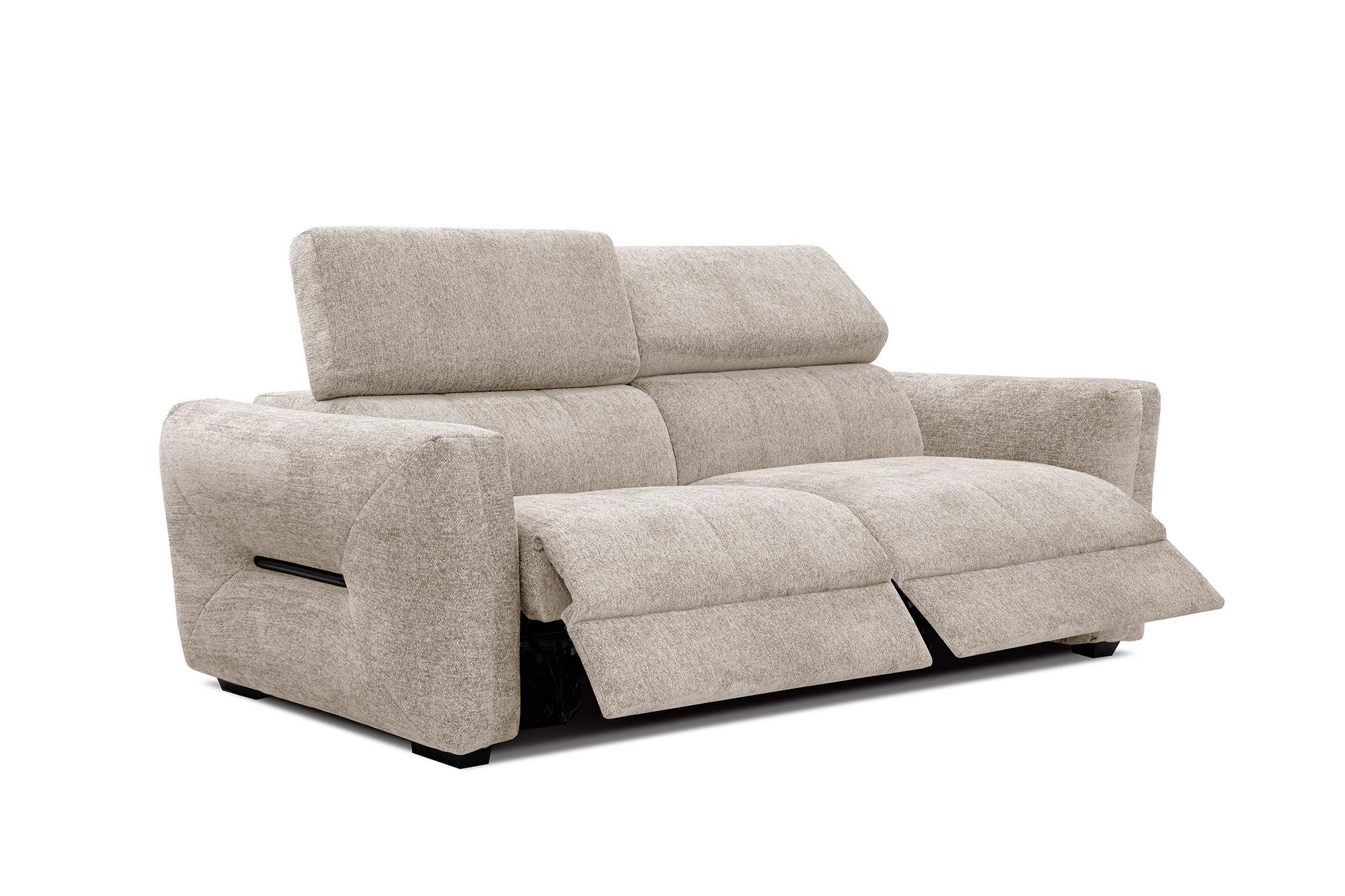 SOFA CALVERA 3-Sitzer mit 2 Relaxfunktionen, ecru - Ecru/Schwarz, Holzwerkstoff/Textil (204/79/106cm) - Wozimo