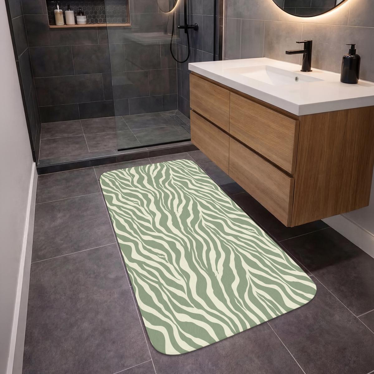 BADEMATTE Zebra - Motiv - Grün 60x120 cm - Salbeigrün, Textil (60/120cm) - OnlyWow