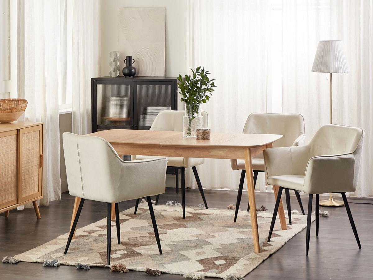 ESSZIMMERSTUHL 2er-Set Samtstoff Beige Jasmin - Beige, Textil/Metall (60/84/49cm) - Beliani