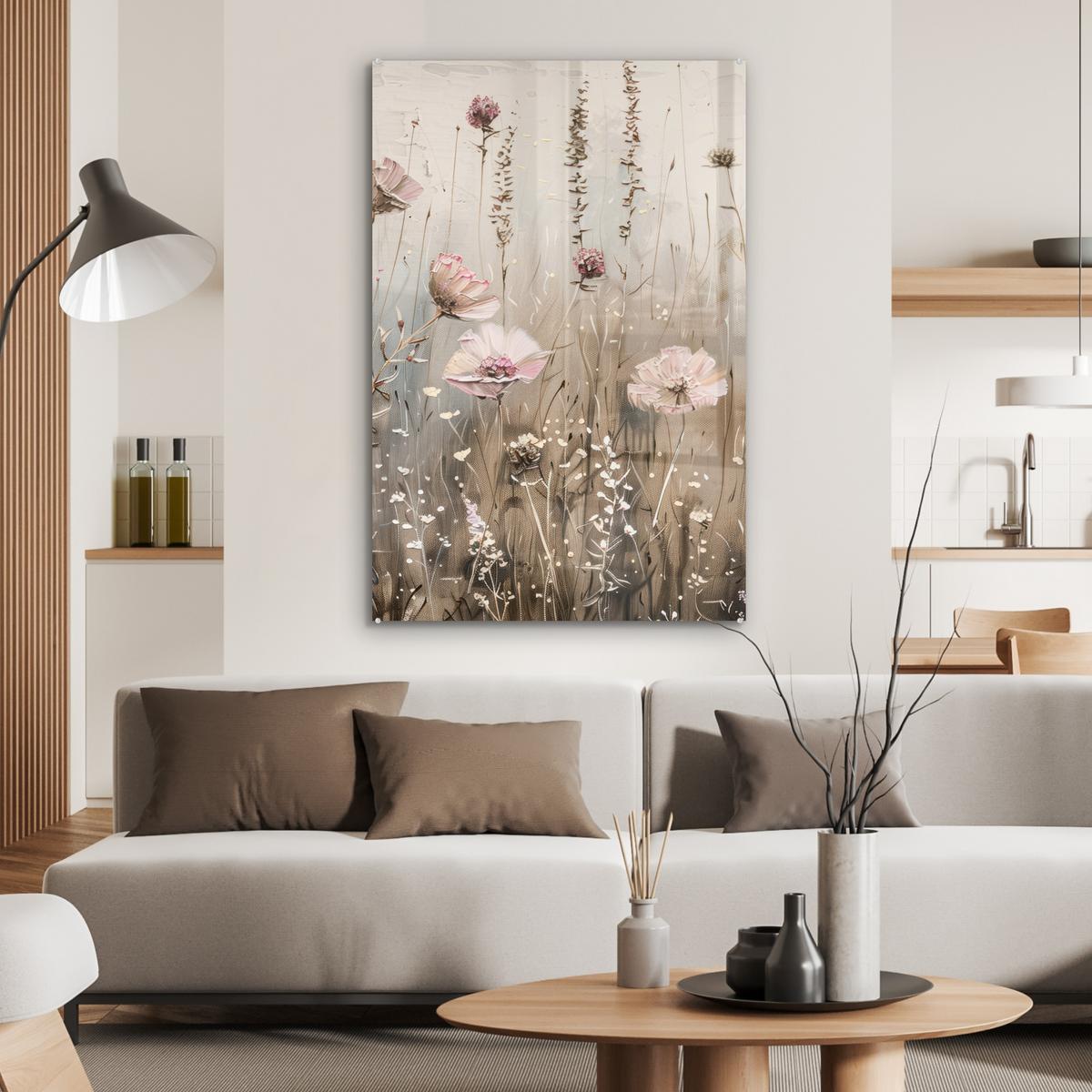 ACRYLGLASBILD Blumen - Rosa - Modern - Beige 80x120 cm - Beige, Glas (80/120cm) - MuchoWow