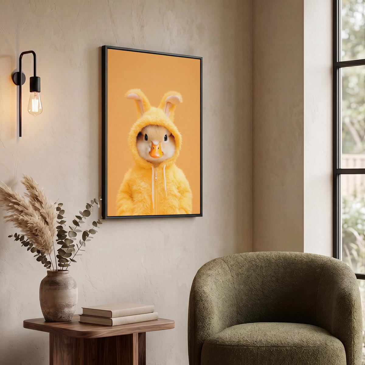 LEINWAND Bilder mit Rahmen - Osterhase - Kostüm - Ente - 50x70 - Gelb, Textil (50/70cm) - MuchoWow