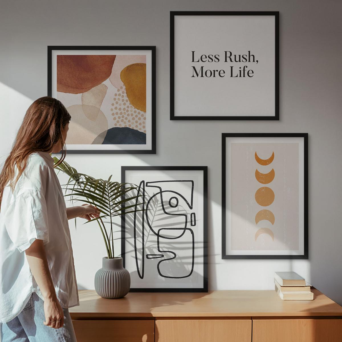 BILDER SET 4er Set - 50x50 cm & 40x60 cm Schwarzer Rahmen - Abstrakte Formen und Farben - Schwarz, Kunststoff (50/50cm) - TULUP