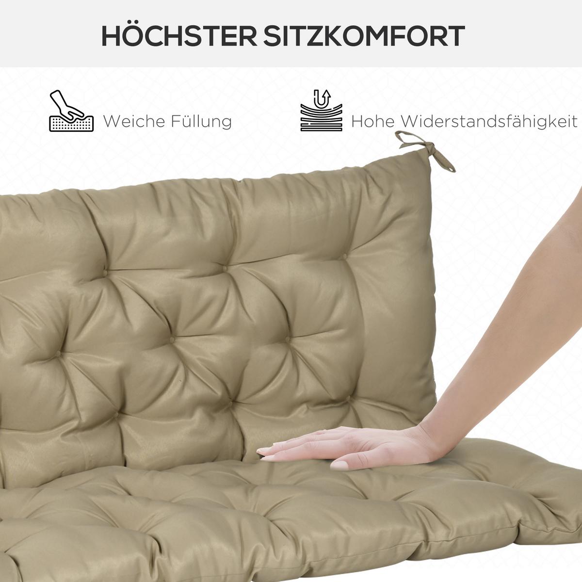 3 Sitzer Bankauflage 150x98x8 cm Bankkissen mit Bändern, Sitzkissen Stuhlkissen - Beige, Kunststoff (98/8/150cm) - Outsunny
