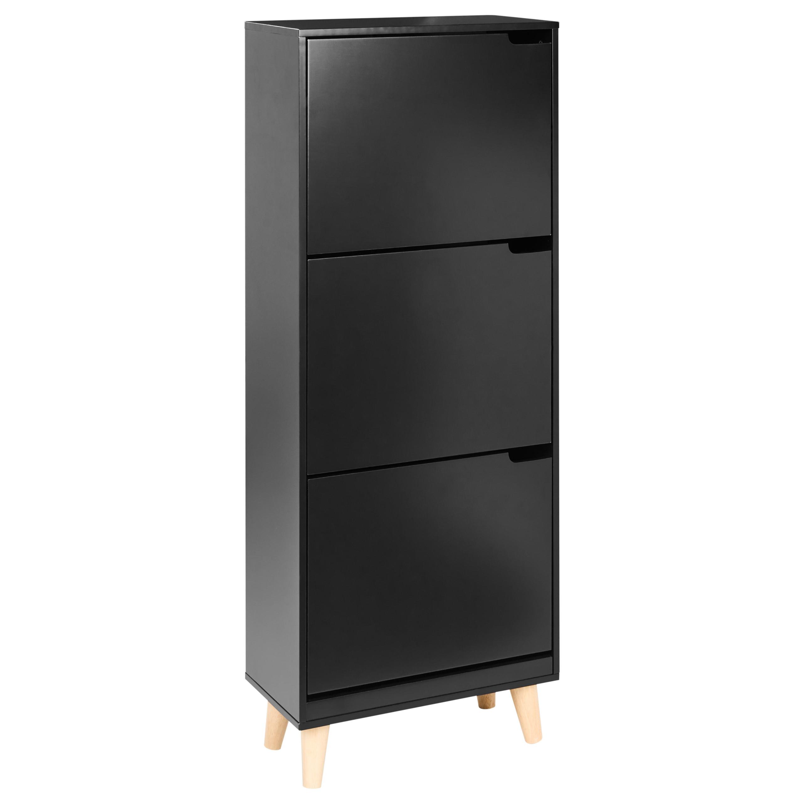 SCHUHSCHRANK Schwarz Neika - Hellbraun/Schwarz, Holzwerkstoff (47/121/24cm) - Beliani