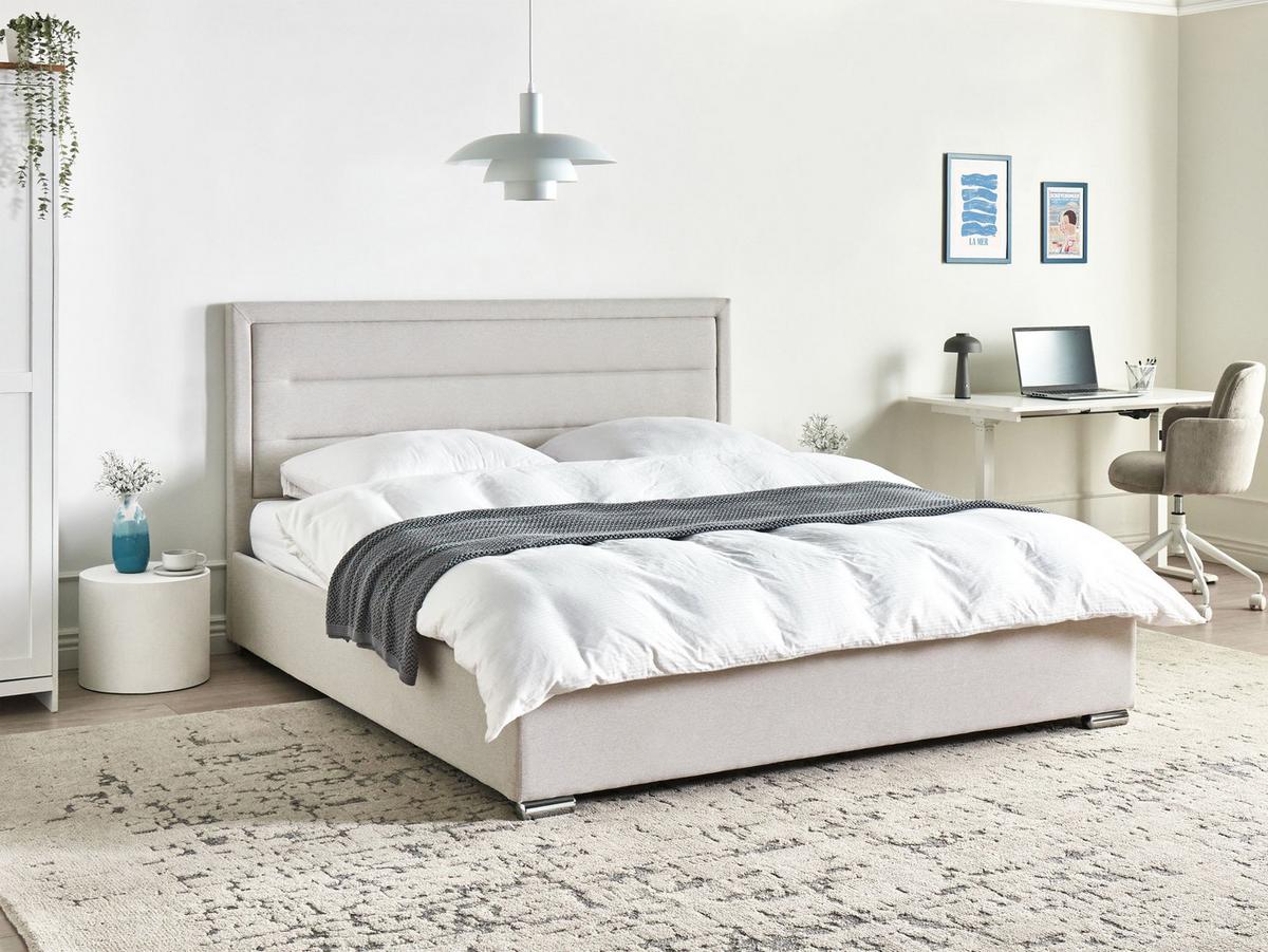 BETT mit Stauraum 180/200 cm Hellbeige Rouen - Beige, Textil (180/200cm) - Beliani