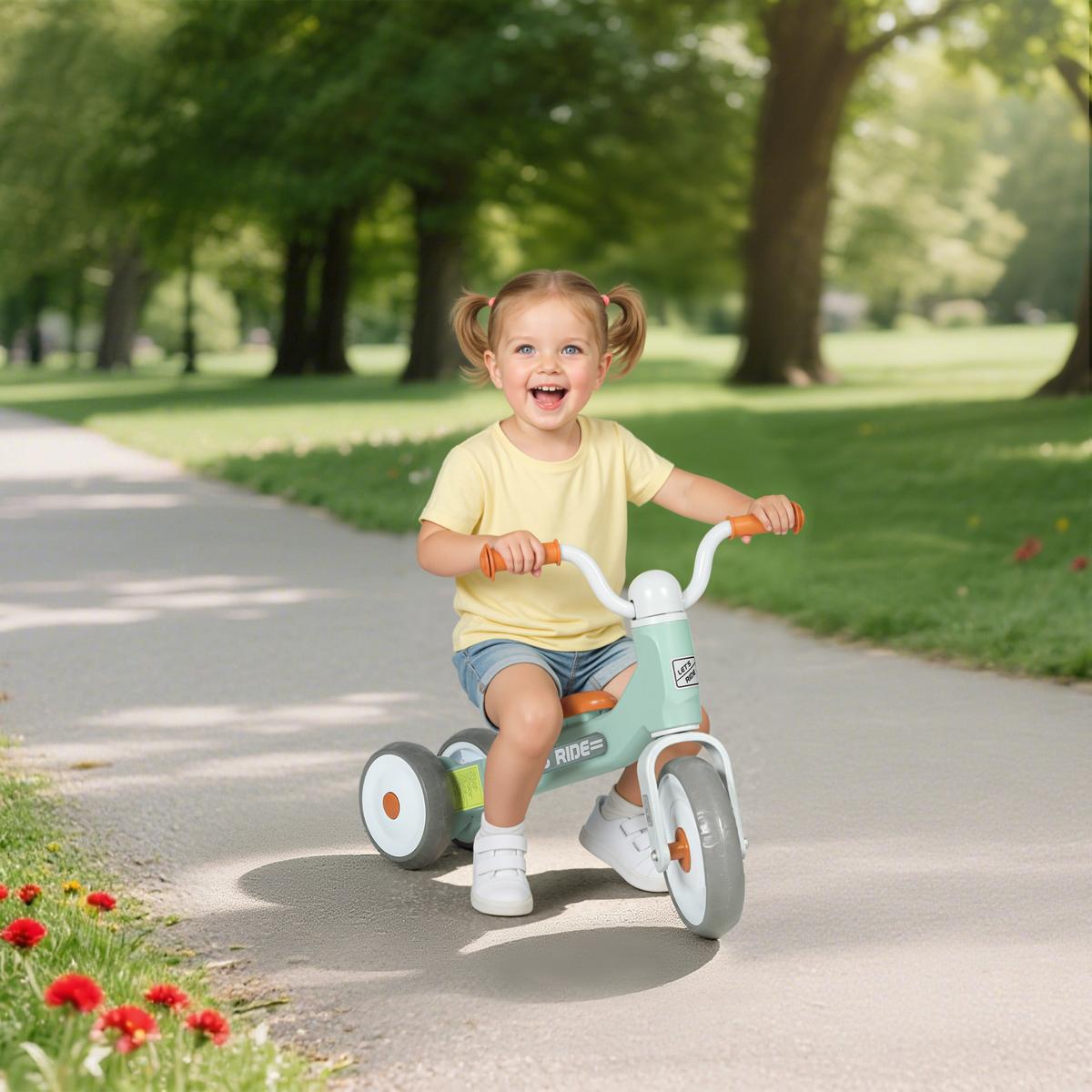 KINDER-LAUFRAD, Lauflernrad für 12-36 Monate Kinder, mit 3 geräuscharme Räder - Grün, Metall (69/40/49cm) - AIYAPLAY