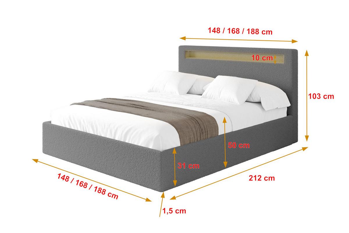 POLSTERBETT mit Bettkasten und Lattenrost, Bett mit Matratze H3/H4 - GOLA 140x200 Grau - Schieferfarben, Holzwerkstoff/Textil (140/200cm) - ALTDECOR