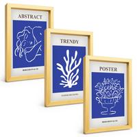 BILDER SET 3er Set - 20x30 cm Goldrahmen - Stilvolle blaue Poster - Goldfarben, Kunststoff (20/30cm) - TULUP