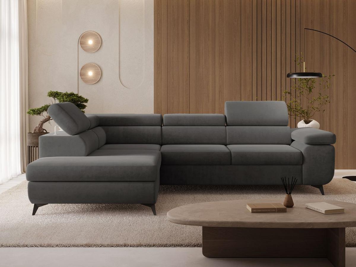 ECKSOFA Argon Dunkelgrau Links - Dunkelgrau/Schwarz, Holz/Textil (255/190cm) - Graingold