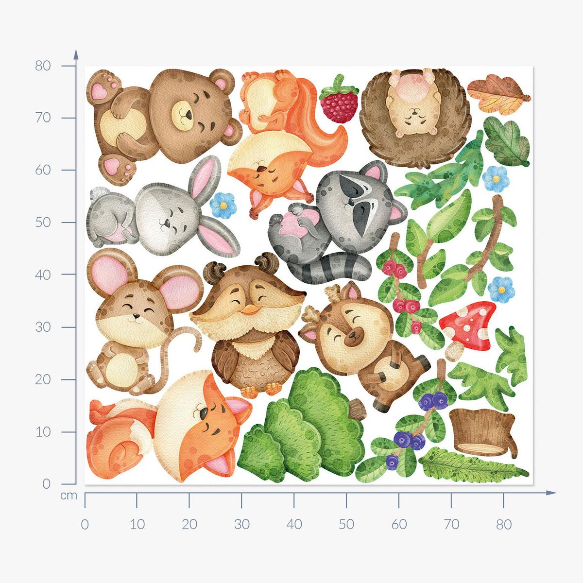 WANDAUFKLEBER 80x86cm - Niedliche Tiere - Multicolor, Kunststoff (80/86/0.1cm) - Wallfluent