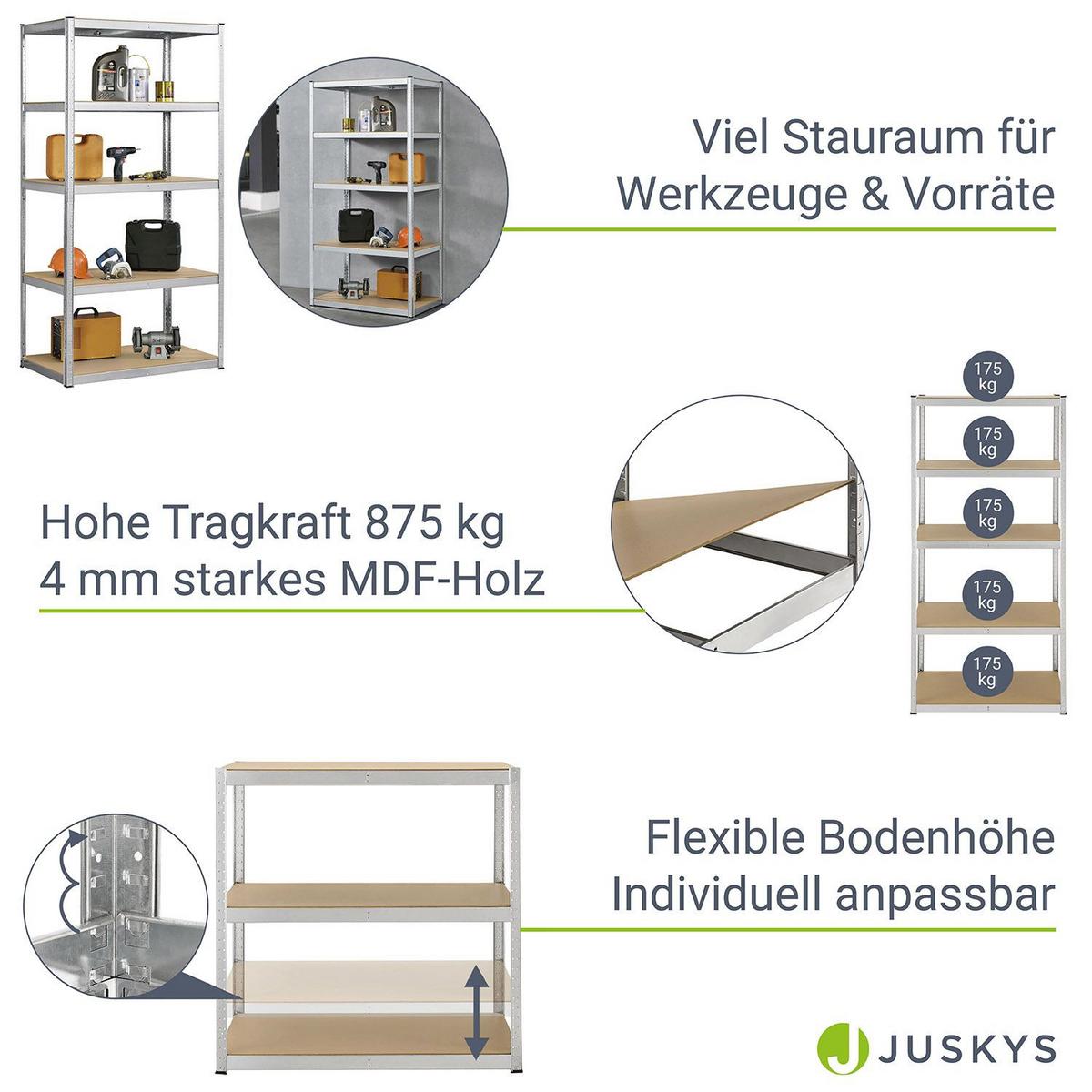 LAGERREGAL Basic verzinkt 200x100x60 cm - Silberfarben, Metall (100/200/60cm) - Juskys