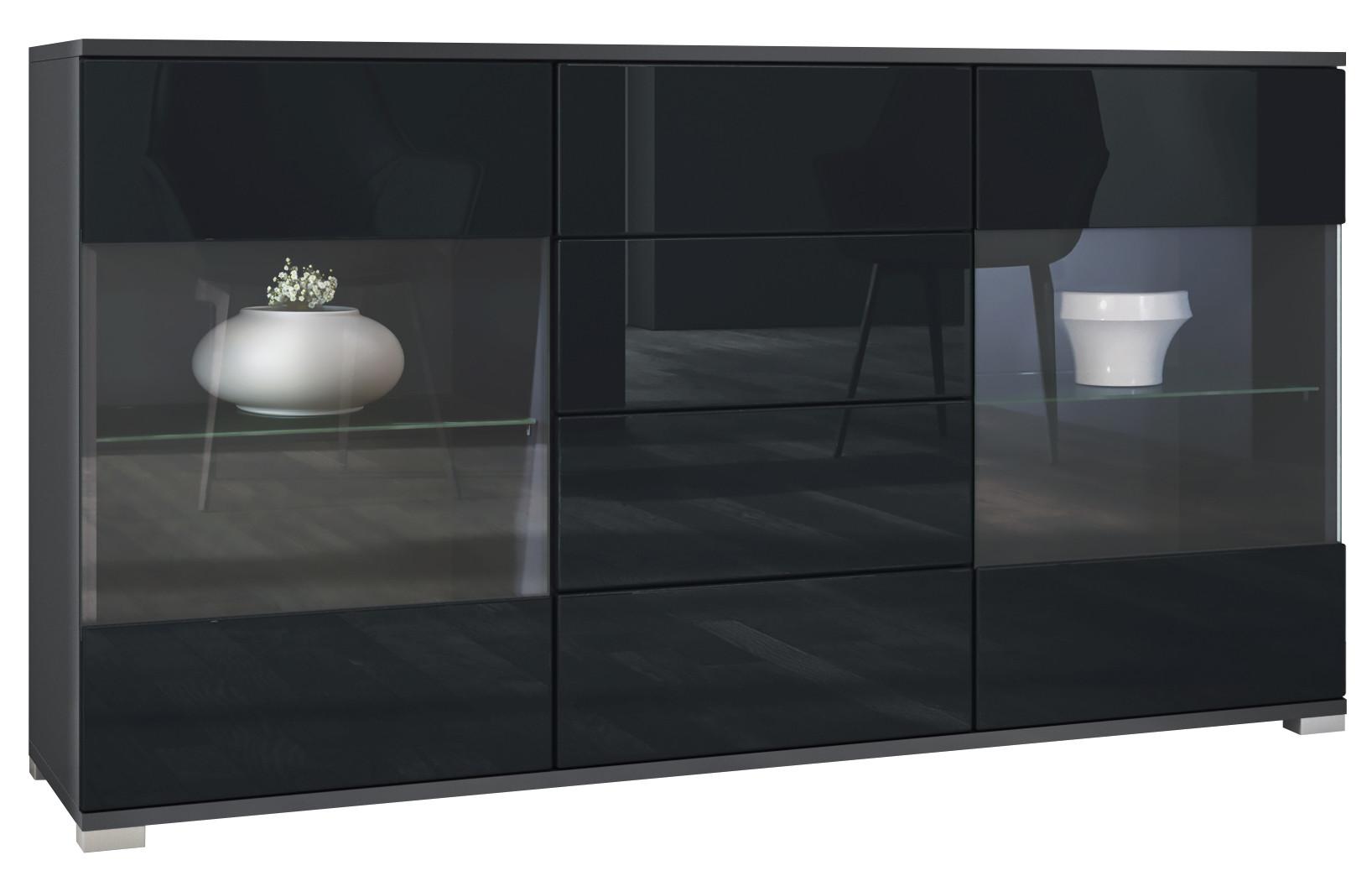 SIDEBOARD Bari Schwarz Hochglanz - Schwarz Hochglanz, Holzwerkstoff (138.5/75.5/35cm) - Vladon