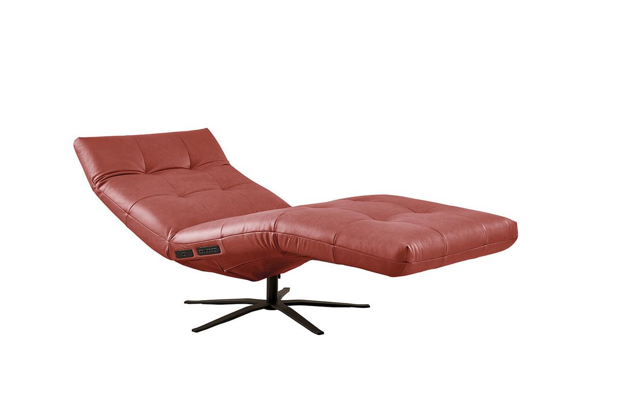 RELAXLIEGE LETICIA Rot Leder Drehbar (360°), Relaxfunktion - Rot/Schwarz, Leder/Metall (82/115/156cm) - KAWOLA