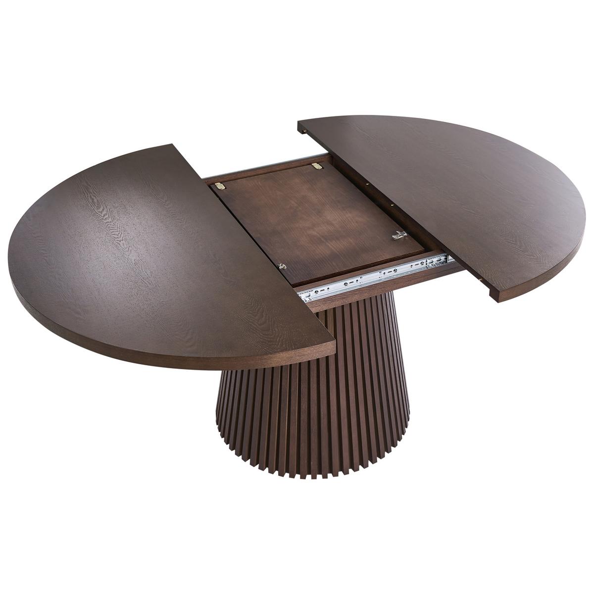 ESSTISCH ausziehbar Dunkle Esche 120-160/120 cm Moore - Dunkelbraun, Holzwerkstoff (120/120/76cm) - Beliani