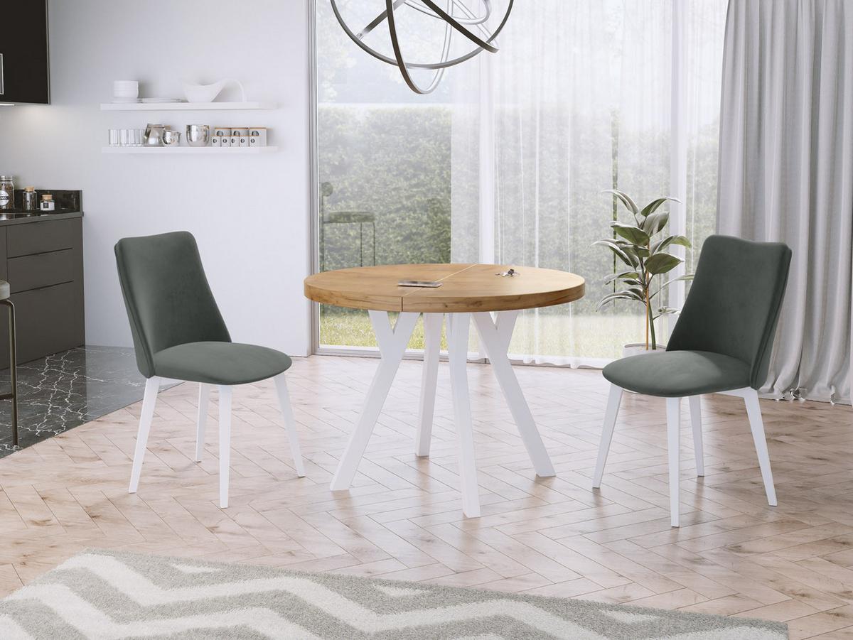 ESSTISCH Twixy runder ausziehbarer, Wotan Eiche 90-170/90/76 cm - Eiche Wotan/Weiß, Holz/Holzwerkstoff (90/170/76cm) - WFL GROUP