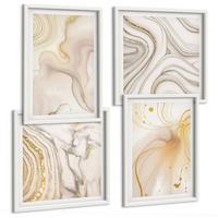 BILDER SET 4er Set - 50x50 cm & 40x60 cm Weißer Rahmen - Subtile abstrakte Muster - Weiß, Kunststoff (50/50cm) - TULUP
