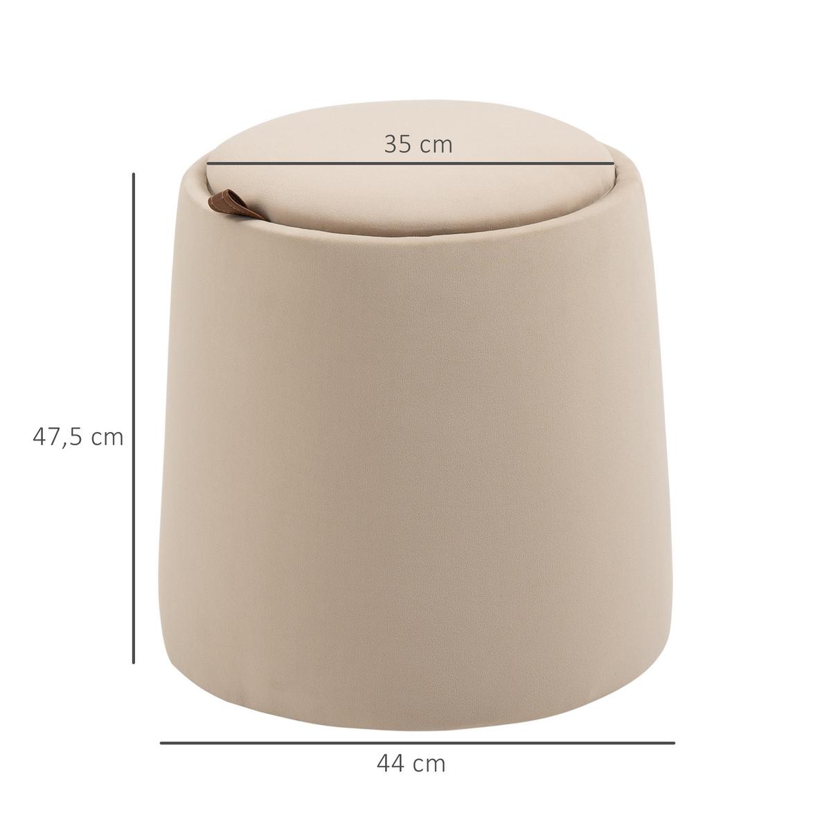 2-IN-1 Ottomane Sitzhocker inklusive Stauraum, abnehmbaren Deckel in Samtoptik - Beige/Braun, Holz/Kunststoff (44/47.5/44cm) - HOMCOM